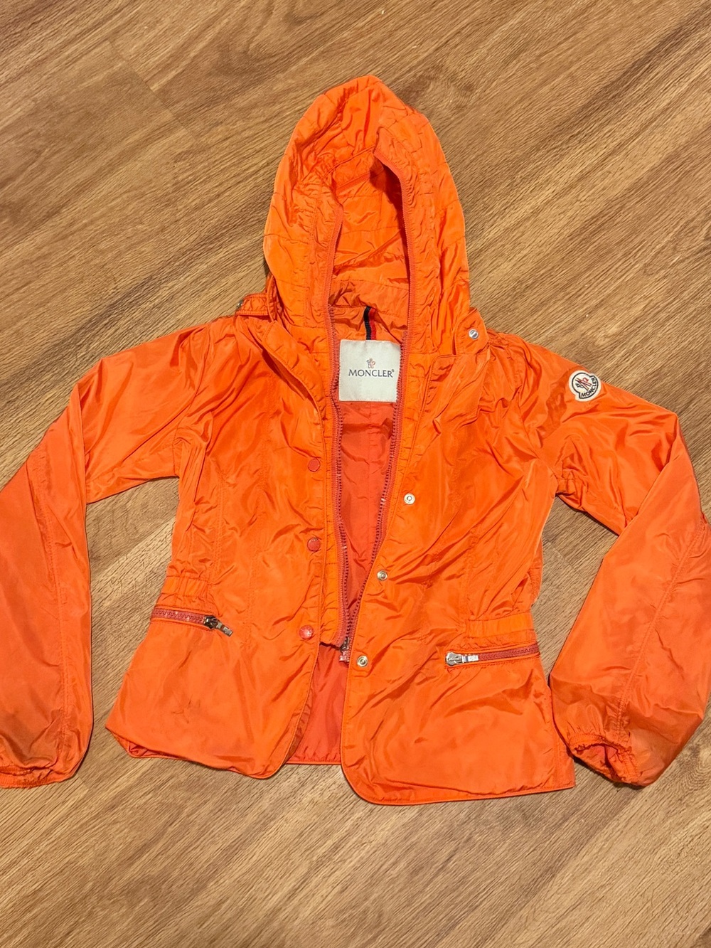 Moncler Kids Bright Orange Hooded Jacket